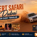 4x4 SUV dune bashing during sunset desert safari in Dubai with camel rides and live entertainment